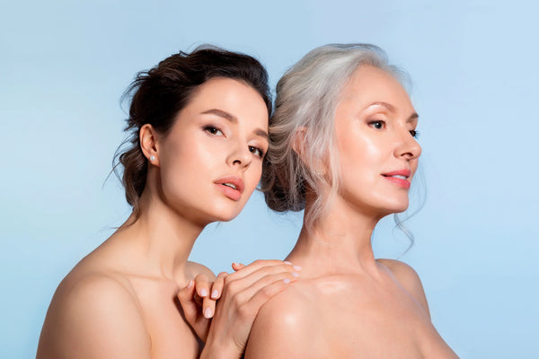 Young and senior females with glowing skin